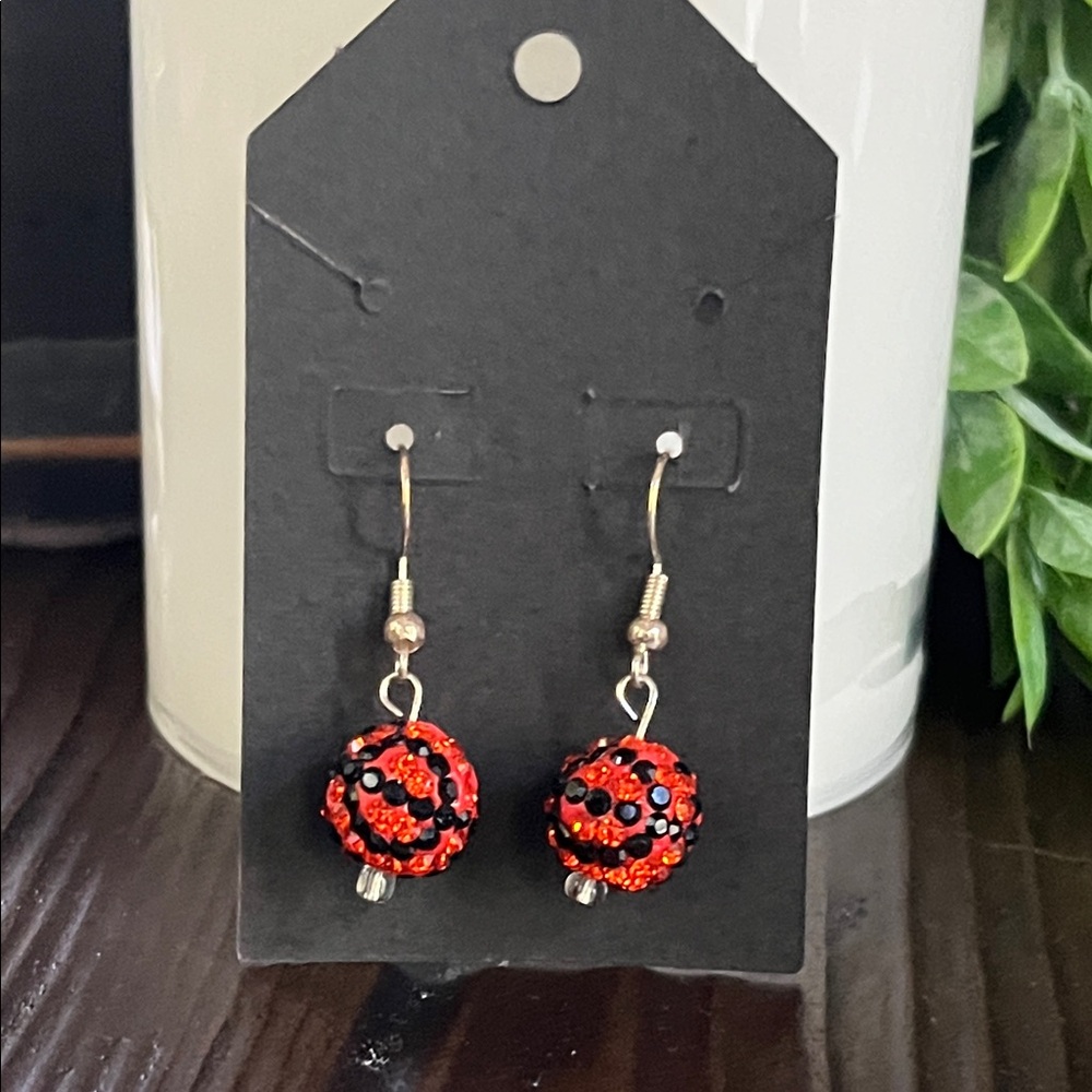Elegant Orange and Black Handmade Basketball Earrings
